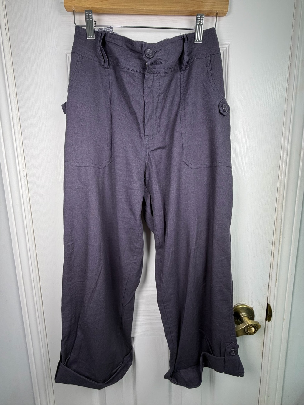 Lady Hathaway Linen Blend Wide-Leg Capri Pants Size 16 Charcoal Gray Coastal